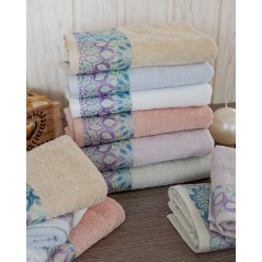 Set Asciugamani Flowers Viso e Ospite 100% Spugna di Cotone Vingi Ricami